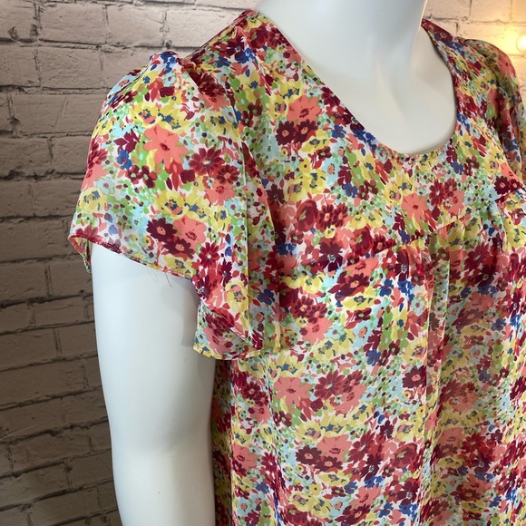 A.N.A. Floral Pink Flutter Sleeve Short Sleeved Shirt size XL - Picture 3 of 9